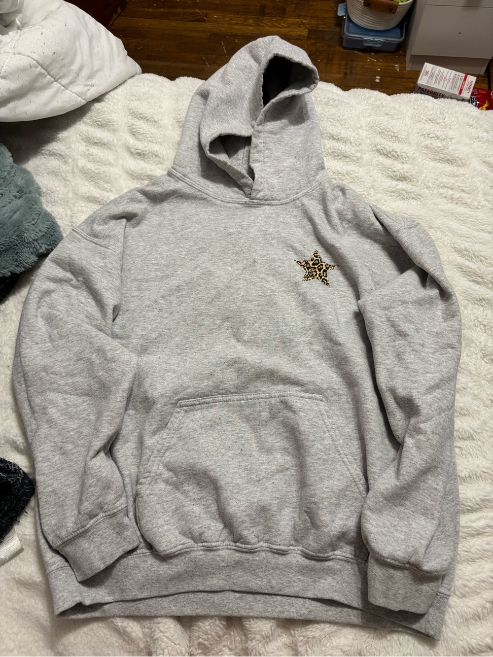 riot society Gray Crewneck Hoodie with Leopard Star